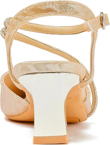 DADAWEN المرأة Slingback منخفضة حذاء بكعب سميك مغلق بمقدمة مدببة حجر الراين حزام الكاحل فستان حفلات الزفاف حذاء بكعب in Kuwait