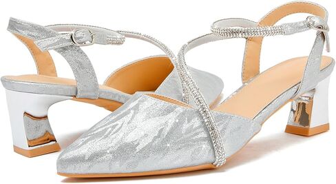 DADAWEN المرأة Slingback منخفضة حذاء بكعب سميك مغلق بمقدمة مدببة حجر الراين حزام الكاحل فستان حفلات الزفاف حذاء بكعب in Kuwait