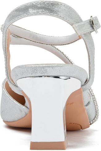 DADAWEN المرأة Slingback منخفضة حذاء بكعب سميك مغلق بمقدمة مدببة حجر الراين حزام الكاحل فستان حفلات الزفاف حذاء بكعب in Kuwait