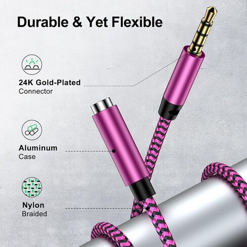 كابل تمديد Aux 3.5 مم، 6FT 4 أقطاب TRRS ذكر إلى أنثى كابل صوت ستيريو مطلي بالذهب من النايلون المضفر محول مقسم سماعة الرأس جاك سلك تمديد لهاتف iPhone iPad والهواتف الذكية والأجهزة اللوحية ومشغلات الوسائط in Kuwait