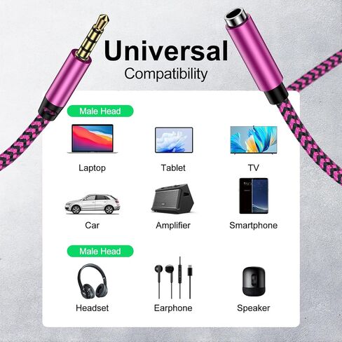 كابل تمديد Aux 3.5 مم، 6FT 4 أقطاب TRRS ذكر إلى أنثى كابل صوت ستيريو مطلي بالذهب من النايلون المضفر محول مقسم سماعة الرأس جاك سلك تمديد لهاتف iPhone iPad والهواتف الذكية والأجهزة اللوحية ومشغلات الوسائط in Kuwait