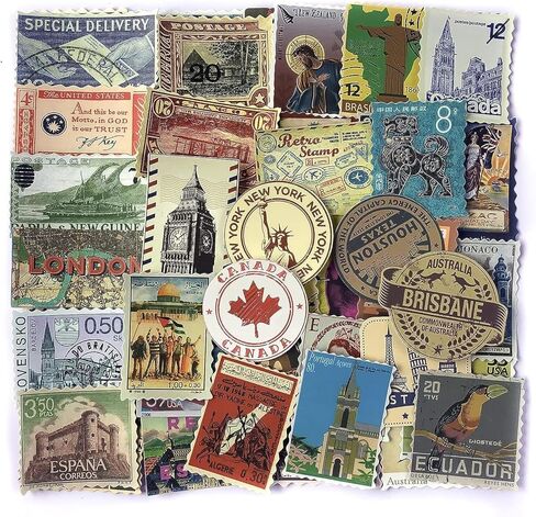 مجموعة ملصقات طوابع السفر مكونة من 50 قطعة من ملصقات وملصق عتيق مقاوم للماء من الفينيل لمباني السفر العالمية لأجهزة الكمبيوتر المحمولة والأمتعة وحقيبة السفر وحقيبة السفر وزجاجات المياه in Kuwait