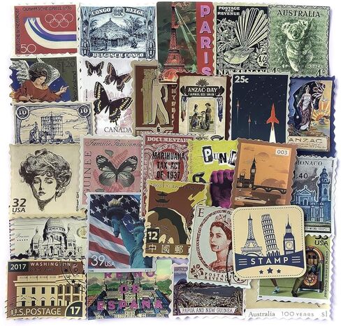 مجموعة ملصقات طوابع السفر مكونة من 50 قطعة من ملصقات وملصق عتيق مقاوم للماء من الفينيل لمباني السفر العالمية لأجهزة الكمبيوتر المحمولة والأمتعة وحقيبة السفر وحقيبة السفر وزجاجات المياه in Kuwait