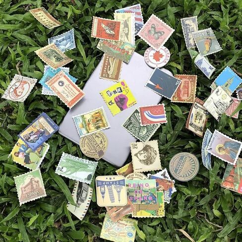 مجموعة ملصقات طوابع السفر مكونة من 50 قطعة من ملصقات وملصق عتيق مقاوم للماء من الفينيل لمباني السفر العالمية لأجهزة الكمبيوتر المحمولة والأمتعة وحقيبة السفر وحقيبة السفر وزجاجات المياه in Kuwait