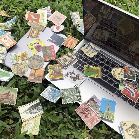 مجموعة ملصقات طوابع السفر مكونة من 50 قطعة من ملصقات وملصق عتيق مقاوم للماء من الفينيل لمباني السفر العالمية لأجهزة الكمبيوتر المحمولة والأمتعة وحقيبة السفر وحقيبة السفر وزجاجات المياه in Kuwait