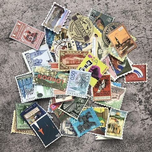 مجموعة ملصقات طوابع السفر مكونة من 50 قطعة من ملصقات وملصق عتيق مقاوم للماء من الفينيل لمباني السفر العالمية لأجهزة الكمبيوتر المحمولة والأمتعة وحقيبة السفر وحقيبة السفر وزجاجات المياه in Kuwait