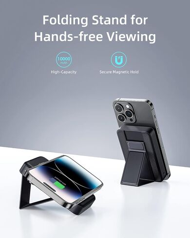 Magnetic Wireless Power Bank, 10000mAh Magnetic Portable Charger with Foldable Stand for iPhone 15/14/13/12 Series, PD 20W Fast Charging with USB-C Cable in Saudi Arabia