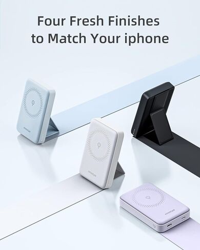 بنك طاقة لاسلكي مغناطيسي، شاحن محمول مغناطيسي بقدرة 10000 مللي أمبير في الساعة مع حامل قابل للطي لسلسلة iPhone 15/14/13/12، شحن سريع PD 20 وات مع كابل USB-C in Kuwait