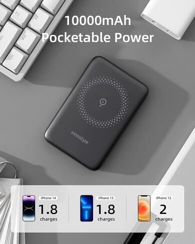 Magnetic Wireless Power Bank, 10000mAh Magnetic Portable Charger with Foldable Stand for iPhone 15/14/13/12 Series, PD 20W Fast Charging with USB-C Cable in Saudi Arabia
