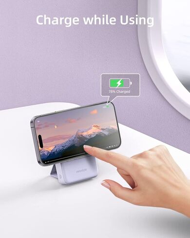 بنك طاقة لاسلكي مغناطيسي، شاحن محمول مغناطيسي بقدرة 10000 مللي أمبير في الساعة مع حامل قابل للطي لسلسلة iPhone 15/14/13/12، شحن سريع PD 20 وات مع كابل USB-C in Kuwait
