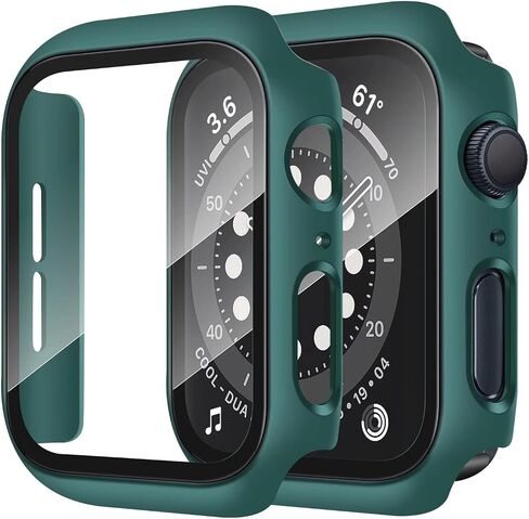 Anlinser 2 Pack Hard Cases Compatible for Apple Watch Case 44mm SE/Series 6/Series 5/Series 4 with Tempered Glass Screen Protector, Full Protective Cover for iWatch (Dark Green + Transparent) in Saudi Arabia