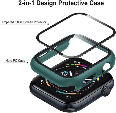 Anlinser 2 Pack Hard Cases Compatible for Apple Watch Case 44mm SE/Series 6/Series 5/Series 4 with Tempered Glass Screen Protector, Full Protective Cover for iWatch (Dark Green + Transparent) in Saudi Arabia