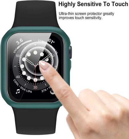 Anlinser 2 Pack Hard Cases Compatible for Apple Watch Case 44mm SE/Series 6/Series 5/Series 4 with Tempered Glass Screen Protector, Full Protective Cover for iWatch (Dark Green + Transparent) in Saudi Arabia