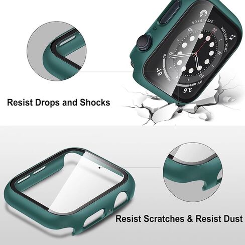 Anlinser 2 Pack Hard Cases Compatible for Apple Watch Case 44mm SE/Series 6/Series 5/Series 4 with Tempered Glass Screen Protector, Full Protective Cover for iWatch (Dark Green + Transparent) in Saudi Arabia