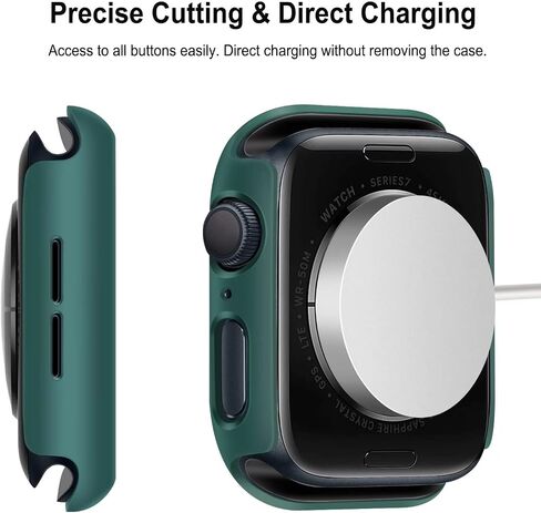 Anlinser 2 Pack Hard Cases Compatible for Apple Watch Case 44mm SE/Series 6/Series 5/Series 4 with Tempered Glass Screen Protector, Full Protective Cover for iWatch (Dark Green + Transparent) in Saudi Arabia