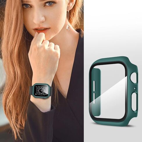 Anlinser 2 Pack Hard Cases Compatible for Apple Watch Case 44mm SE/Series 6/Series 5/Series 4 with Tempered Glass Screen Protector, Full Protective Cover for iWatch (Dark Green + Transparent) in Saudi Arabia