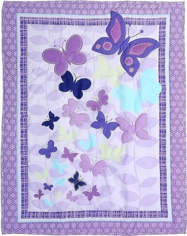 3 Piece Cotton Butterfly Crib Bedding Set,Purple Crib Set for Baby Girls,Microfiber Printed Nursery Bedding Set with Comforter/Crib Sheet/Pillowcase, 009203 in Saudi Arabia