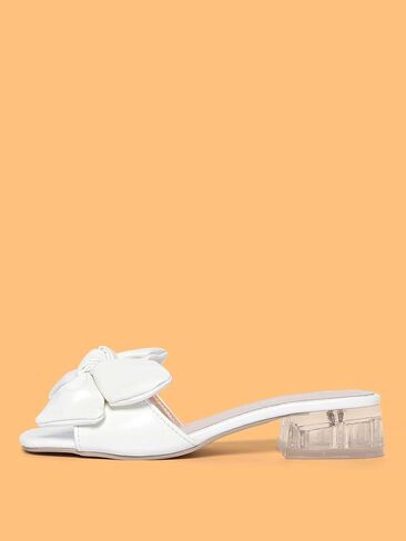 GORGLITTER Women's Bow Heeled Sandals Low Heel PU Leather Open Toe Chunky Dressy Summer Flat Sandals in Saudi Arabia