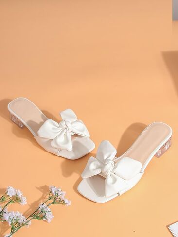 GORGLITTER Women's Bow Heeled Sandals Low Heel PU Leather Open Toe Chunky Dressy Summer Flat Sandals in Saudi Arabia