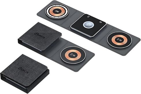 شاحن لاسلكي 3 في 1، محطة شحن لاسلكية Qumox للسفر المغناطيسي لأجهزة متعددة، محطة شحن 3 في 1، متوافقة مع iPhone15/14/13/12/Pro/Max، iWatch، AirPods 3/2/Pro in Kuwait