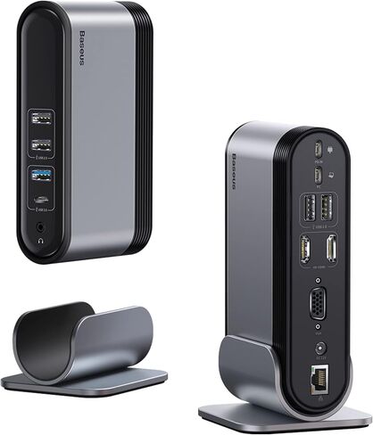 محطة إرساء USB C شاشة مزدوجة، محطة إرساء كمبيوتر محمول Baseus 14 في 1 مع 2 * 4K HDMI + VGA + 1000M LAN + 6 * منافذ USB A/C + 100W PD + صوت، قاعدة USB C متوافقة مع MacBook/Dell/HP /لينوفو/ستيم ديك in Kuwait