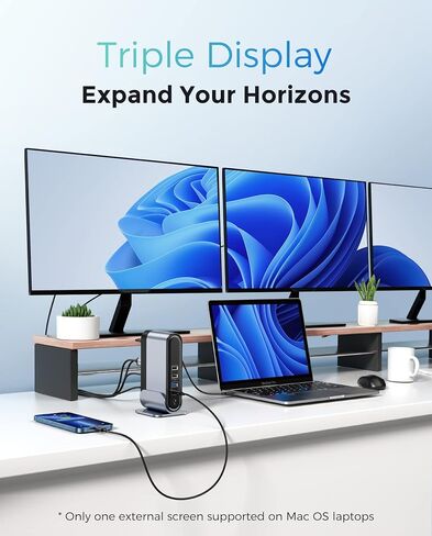 محطة إرساء USB C شاشة مزدوجة، محطة إرساء كمبيوتر محمول Baseus 14 في 1 مع 2 * 4K HDMI + VGA + 1000M LAN + 6 * منافذ USB A/C + 100W PD + صوت، قاعدة USB C متوافقة مع MacBook/Dell/HP /لينوفو/ستيم ديك in Kuwait