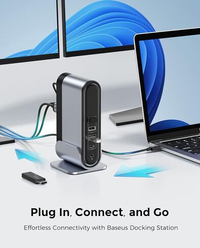 محطة إرساء USB C شاشة مزدوجة، محطة إرساء كمبيوتر محمول Baseus 14 في 1 مع 2 * 4K HDMI + VGA + 1000M LAN + 6 * منافذ USB A/C + 100W PD + صوت، قاعدة USB C متوافقة مع MacBook/Dell/HP /لينوفو/ستيم ديك in Kuwait