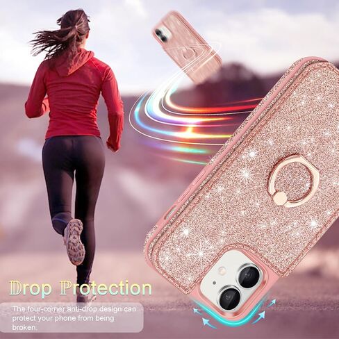 for iPhone 11 Phone Case Wallet,[with 5 Card Holder & 360°Ring Stand] [Screen Protector+Camera Lens Protector] Glitter PU Leather Card Slots Case Cute Flip Phone Cover for iPhone 11,Rose Gold in Saudi Arabia
