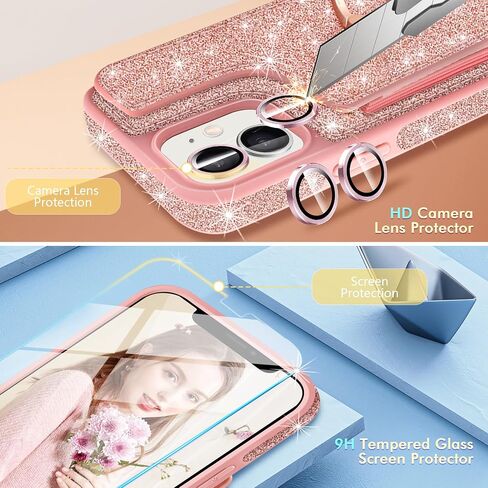 for iPhone 11 Phone Case Wallet,[with 5 Card Holder & 360°Ring Stand] [Screen Protector+Camera Lens Protector] Glitter PU Leather Card Slots Case Cute Flip Phone Cover for iPhone 11,Rose Gold in Saudi Arabia
