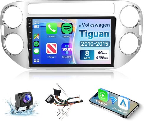 راديو سيارة 8 CORE 4G+64G لسيارة Volkswagen Tiguan 2010-2015 مع CarPlay/Android Auto، Podofo 9 بوصة 1280 * 720P IPS شاشة تعمل باللمس ستيريو Android 13 GPS WiFi Bluetooth DSP SWC + كاميرا احتياطية عالية الدقة in Saudi Arabia