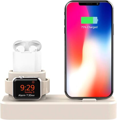 AOJUE 3 in 1 Silicone Charging Stand for Apple Watch/iPhone and AirPods ,Charger Stand Dock Station for Apple iWatch Series se/6/5/4/3/2/1 /AirPods/iPhone Xs/XS Max/XR/X/8/8/7/6 Plus/5(001-US-Blue) in Saudi Arabia