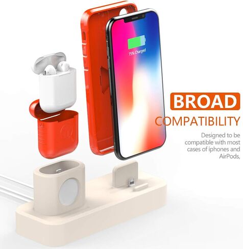 AOJUE 3 in 1 Silicone Charging Stand for Apple Watch/iPhone and AirPods ,Charger Stand Dock Station for Apple iWatch Series se/6/5/4/3/2/1 /AirPods/iPhone Xs/XS Max/XR/X/8/8/7/6 Plus/5(001-US-Blue) in Saudi Arabia