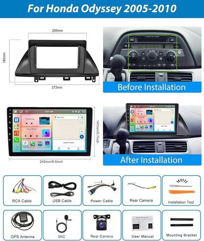 8 Core 4G 64G لهوندا أوديسي 2005-2010 Android Car Stereo Radio Carplay، Rimoody 10.1 بوصة تعمل باللمس راديو السيارة GPS 4G-WiFi Bluetooth FM DSP-36 Mirror Link 59-UI Themes كاميرا احتياطية in Saudi Arabia