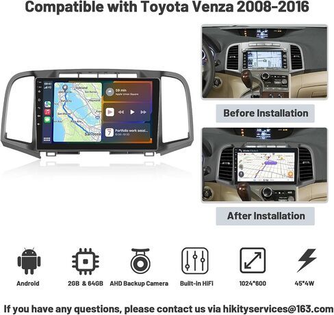 [2+64G] راديو Hikity Android لسيارة Toyota Venza 2008-2016 مع Carplay، شاشة لمس 9 بوصة ستيريو Android Auto مع نظام ملاحة GPS HiFi WiFi BT FM RDS كاميرا احتياطية in Saudi Arabia