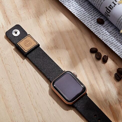 Recoppa Fabric Cloth Band Compatible with Apple Watch 45mm 44mm 42mm 41mm 40mm 38mm, Canvas Strap with Soft Genuine Leather Lining and Snap Button for Apple iWatch Series 8/7/6/5/4/3/2/1/SE in Kuwait