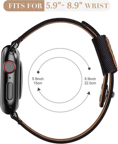 Recoppa Fabric Cloth Band Compatible with Apple Watch 45mm 44mm 42mm 41mm 40mm 38mm, Canvas Strap with Soft Genuine Leather Lining and Snap Button for Apple iWatch Series 8/7/6/5/4/3/2/1/SE in Kuwait