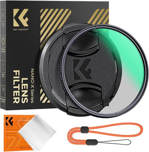 مرشح عدسة مستقطب دائري مقاس 62 مم من K&F مع غطاء مرشح وقماش تنظيف زجاج بصري، مرشح CPL مستقطب فائق النحافة مع 28 طبقة متعددة الطبقات لعدسات الكاميرا (سلسلة Nano-X) in Saudi Arabia