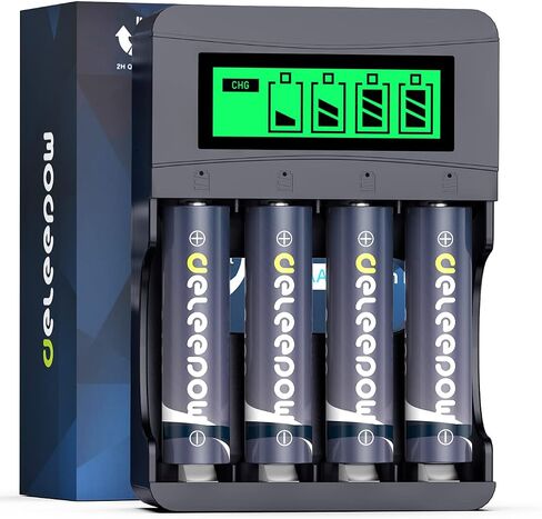 Deleepow Rechargeable AA Lithium Batteries 1.5V 3400mWh AA Rechargeable Batteries 1500 Cycle with LCD Charger in Saudi Arabia