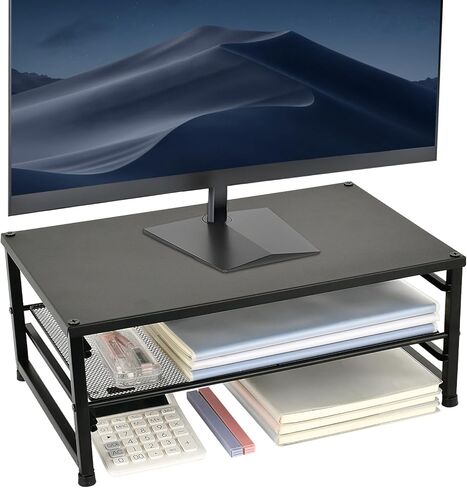 حامل شاشة معدني Spacrea - حامل شاشة ومنظم مكتب الكمبيوتر لأجهزة الكمبيوتر المحمول والكمبيوتر وأجهزة iMac باللون الأسود in Kuwait