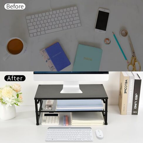 حامل شاشة معدني Spacrea - حامل شاشة ومنظم مكتب الكمبيوتر لأجهزة الكمبيوتر المحمول والكمبيوتر وأجهزة iMac باللون الأسود in Kuwait