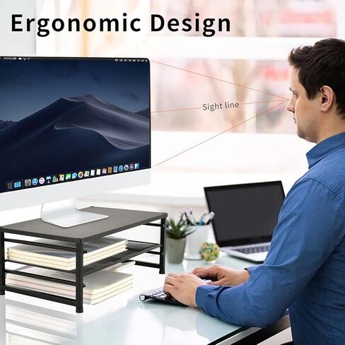 حامل شاشة معدني Spacrea - حامل شاشة ومنظم مكتب الكمبيوتر لأجهزة الكمبيوتر المحمول والكمبيوتر وأجهزة iMac باللون الأسود in Kuwait