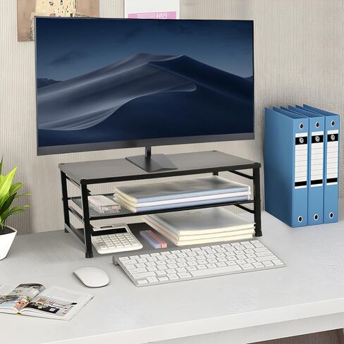 حامل شاشة معدني Spacrea - حامل شاشة ومنظم مكتب الكمبيوتر لأجهزة الكمبيوتر المحمول والكمبيوتر وأجهزة iMac باللون الأسود in Kuwait