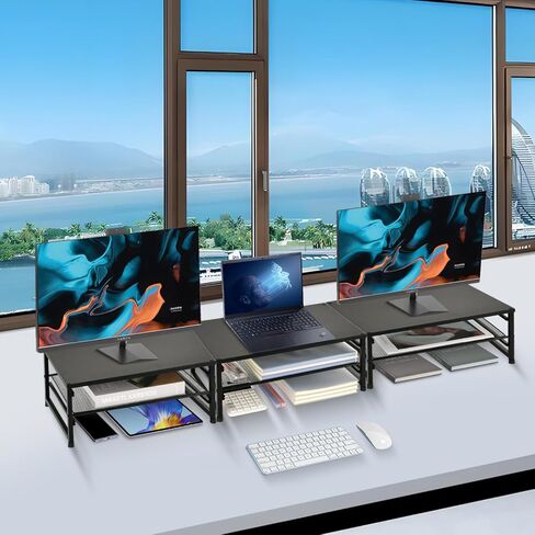 حامل شاشة معدني Spacrea - حامل شاشة ومنظم مكتب الكمبيوتر لأجهزة الكمبيوتر المحمول والكمبيوتر وأجهزة iMac باللون الأسود in Kuwait