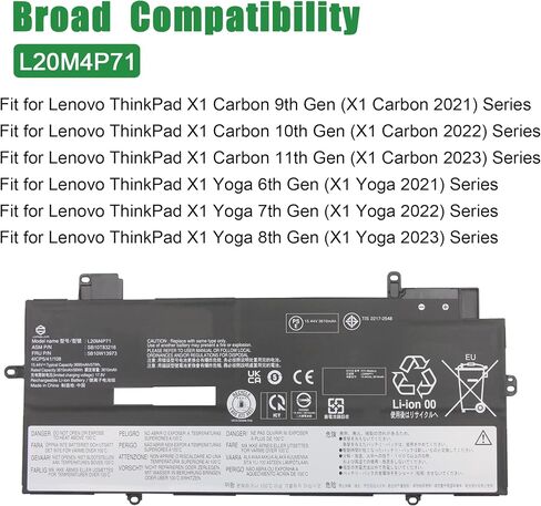 L20M4P71 SB10T83216 5B10W13973 Laptop Battery Replacement for Lenovo ThinkPad X1 Carbon 9th 10th 11th Gen X1 Yoga 6th 7th 8th Gen Series L20C4P71 SB10T83217 L20D4P71 L20L4P71 15.44V 57Wh in Saudi Arabia
