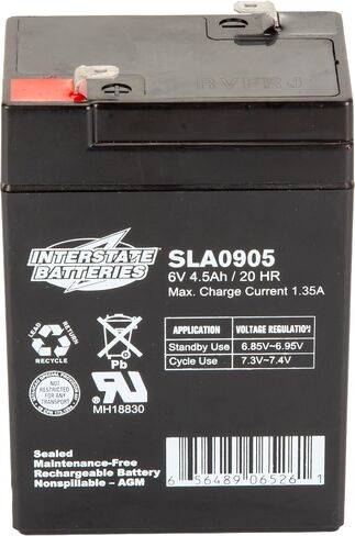 Interstate Batteries 6V 4.5Ah Battery (F1 Terminal) SLA AGM VRLA Rechargeable Replacement for Blood Pressure Monitors, Oxygen & Pulse Meters, Deer Feeders, Medical Devices (SLA0905) in Saudi Arabia