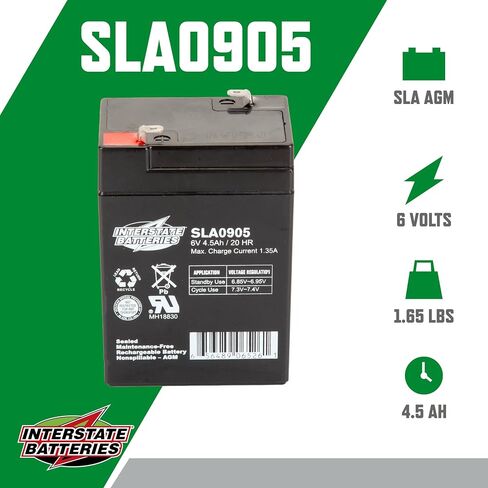 Interstate Batteries 6V 4.5Ah Battery (F1 Terminal) SLA AGM VRLA Rechargeable Replacement for Blood Pressure Monitors, Oxygen & Pulse Meters, Deer Feeders, Medical Devices (SLA0905) in Saudi Arabia