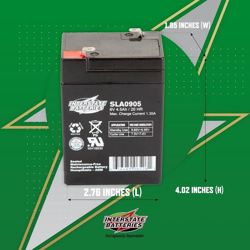 Interstate Batteries 6V 4.5Ah Battery (F1 Terminal) SLA AGM VRLA Rechargeable Replacement for Blood Pressure Monitors, Oxygen & Pulse Meters, Deer Feeders, Medical Devices (SLA0905) in Saudi Arabia