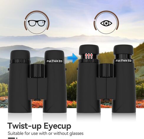 مناظير SVBONY SA205 للبالغين، مناظير حقلية مسطحة 10x42، مناظير زجاجية ED مع محول هاتف مطور، مناظير مقاومة للماء مع حزام لمشاهدة الطيور in Kuwait