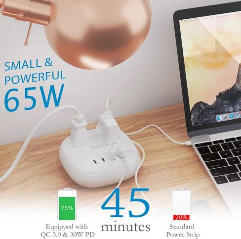 Ceptics USB Power Strip - Surge Protection - Small & Compact Travel Size - Grounded Dual USB + USB-C - Input - Powerful 21W Total, Charging Hub Station, 5 Feet Cord in Saudi Arabia