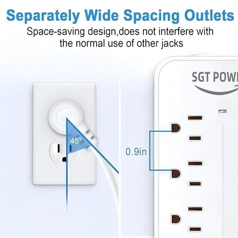 مشترك كهرباء لحماية التيار الزائد، 8 منافذ، 3 منافذ USB، 1 منفذ شحن من النوع C مع 2 أمبير، أبيض in Saudi Arabia